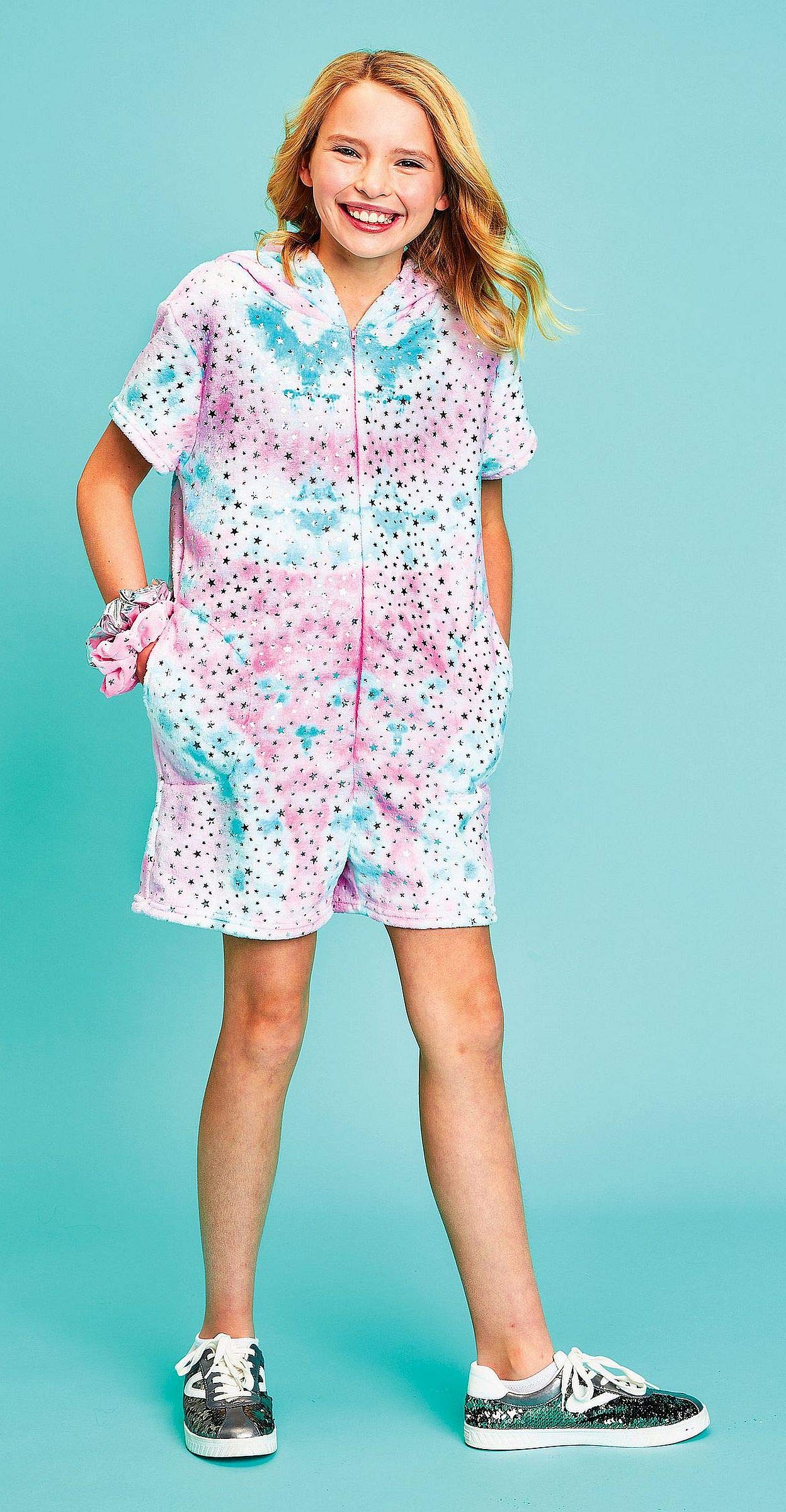 iscream Big Girls Silky Soft Print Plush Romper Onesie - Pastel Dreams Collection - Image 3