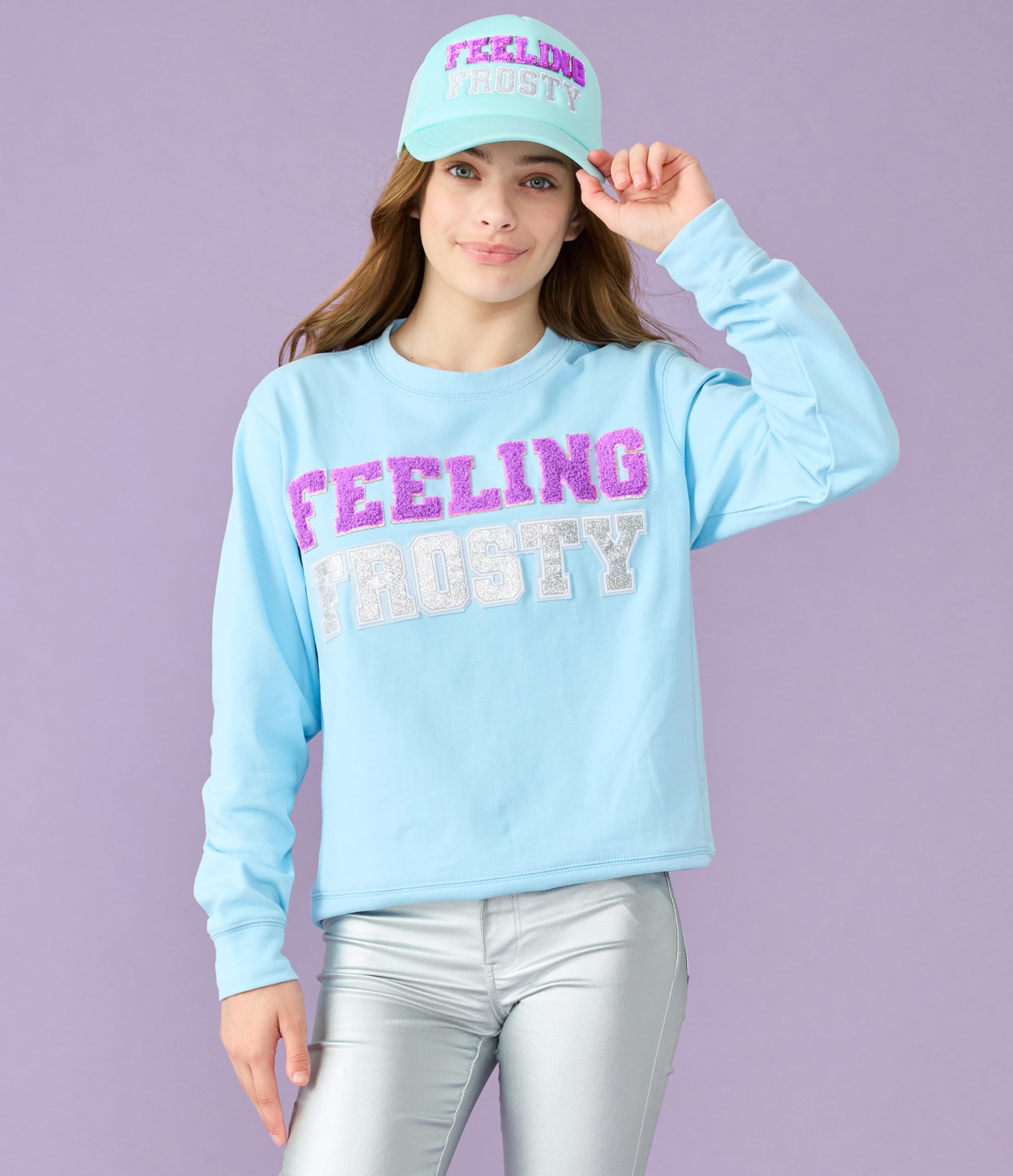 iscream Big Girls Softest Puff Fleece Crewneck Chenille Applique Sweatshirt - Image 3