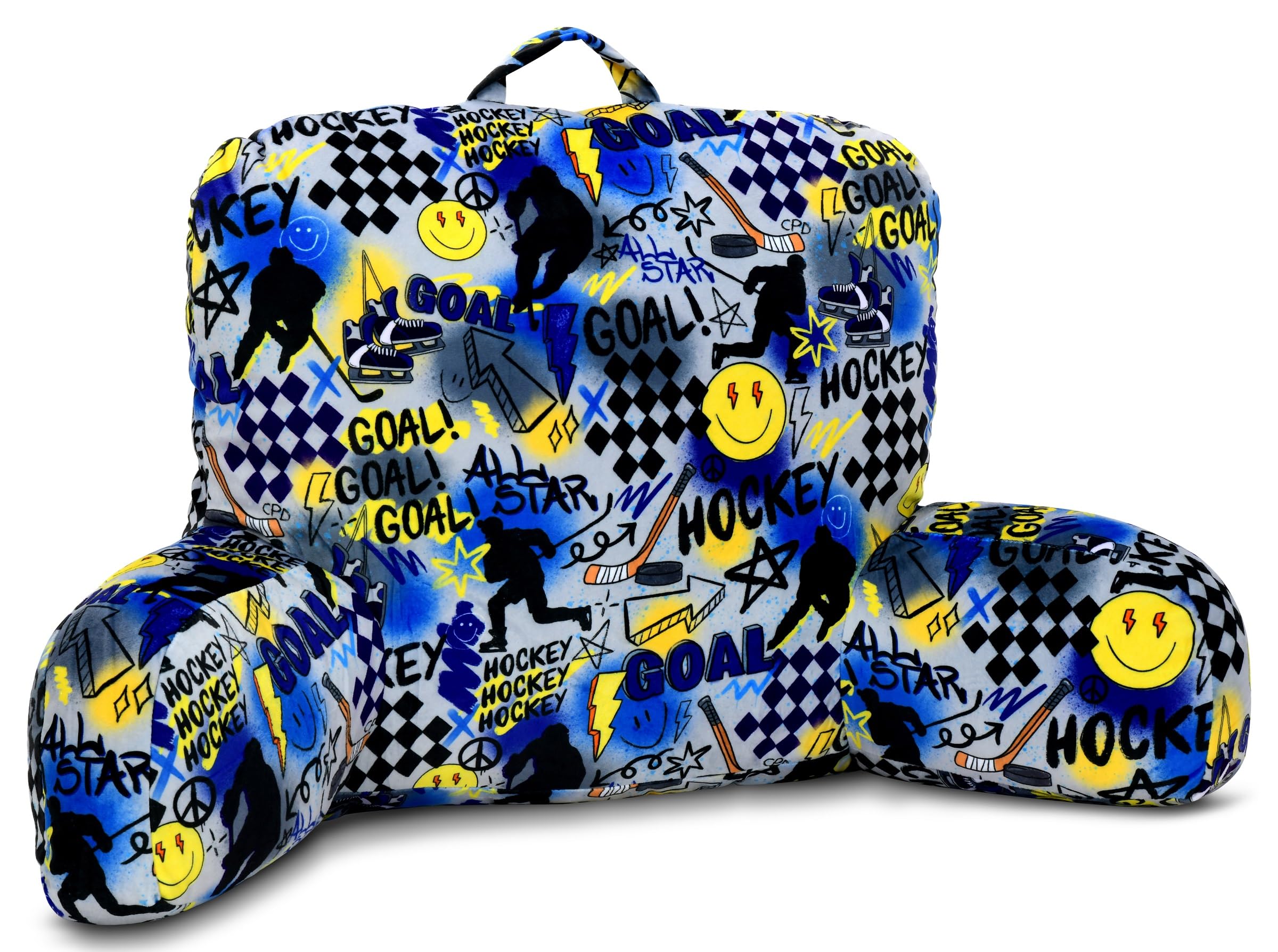iscream + Corey Paige Designs Silky Soft Plush 19" x 15.5" Lounge and Reading Bed Support Pillow - Play Hockey - Image 3
