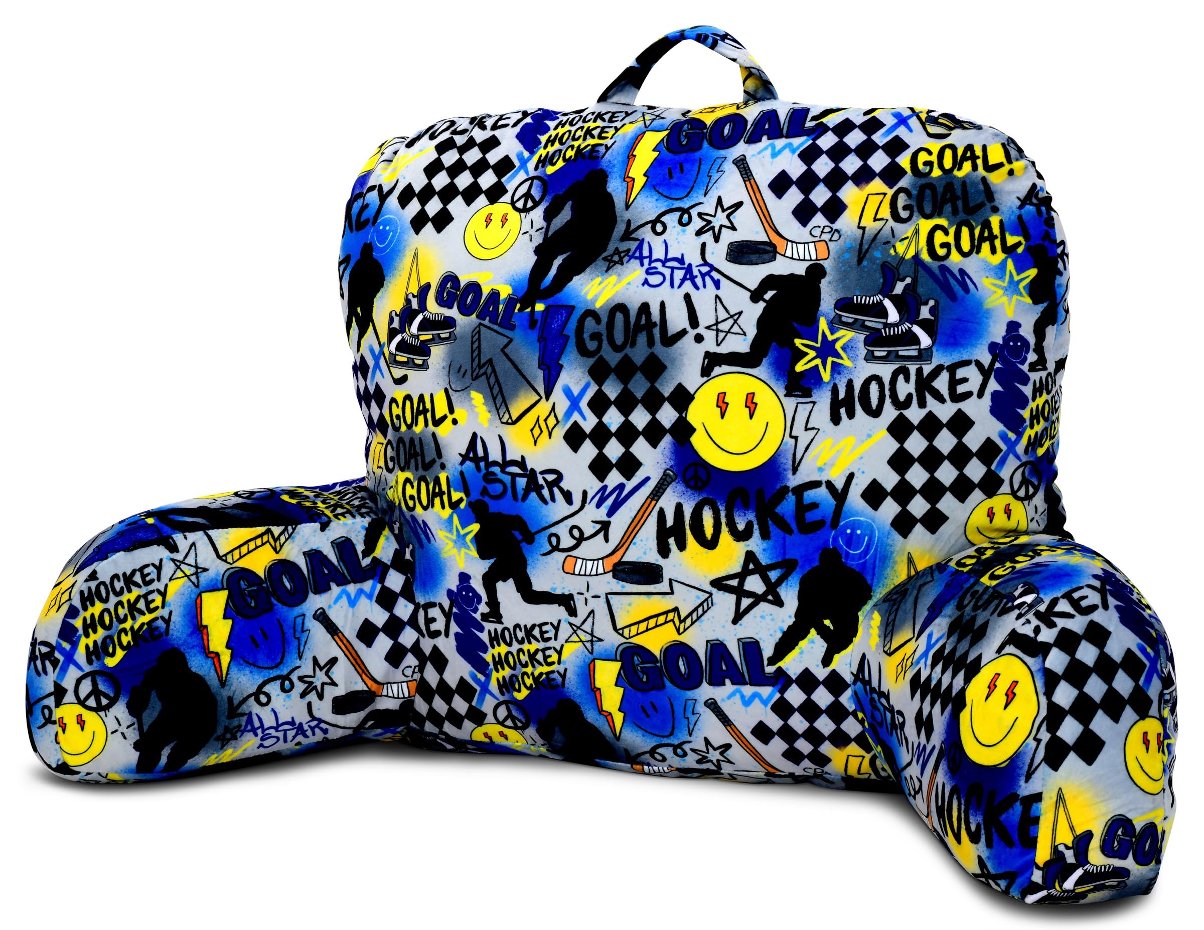 iscream + Corey Paige Designs Silky Soft Plush 19" x 15.5" Lounge and Reading Bed Support Pillow - Play Hockey - Image 4