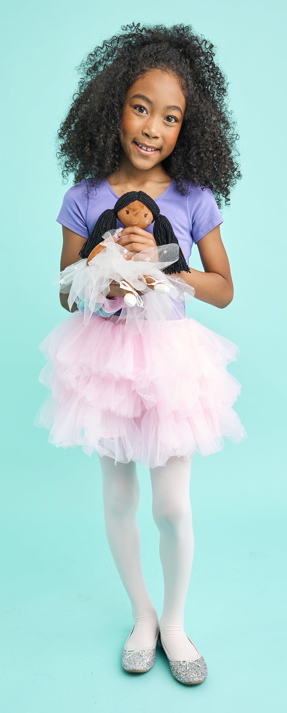 iscream Corps de Ballet Plush Allongé Ballerina with Glitter and Embroidered Accents for All Ages, Black Hair - Image 6