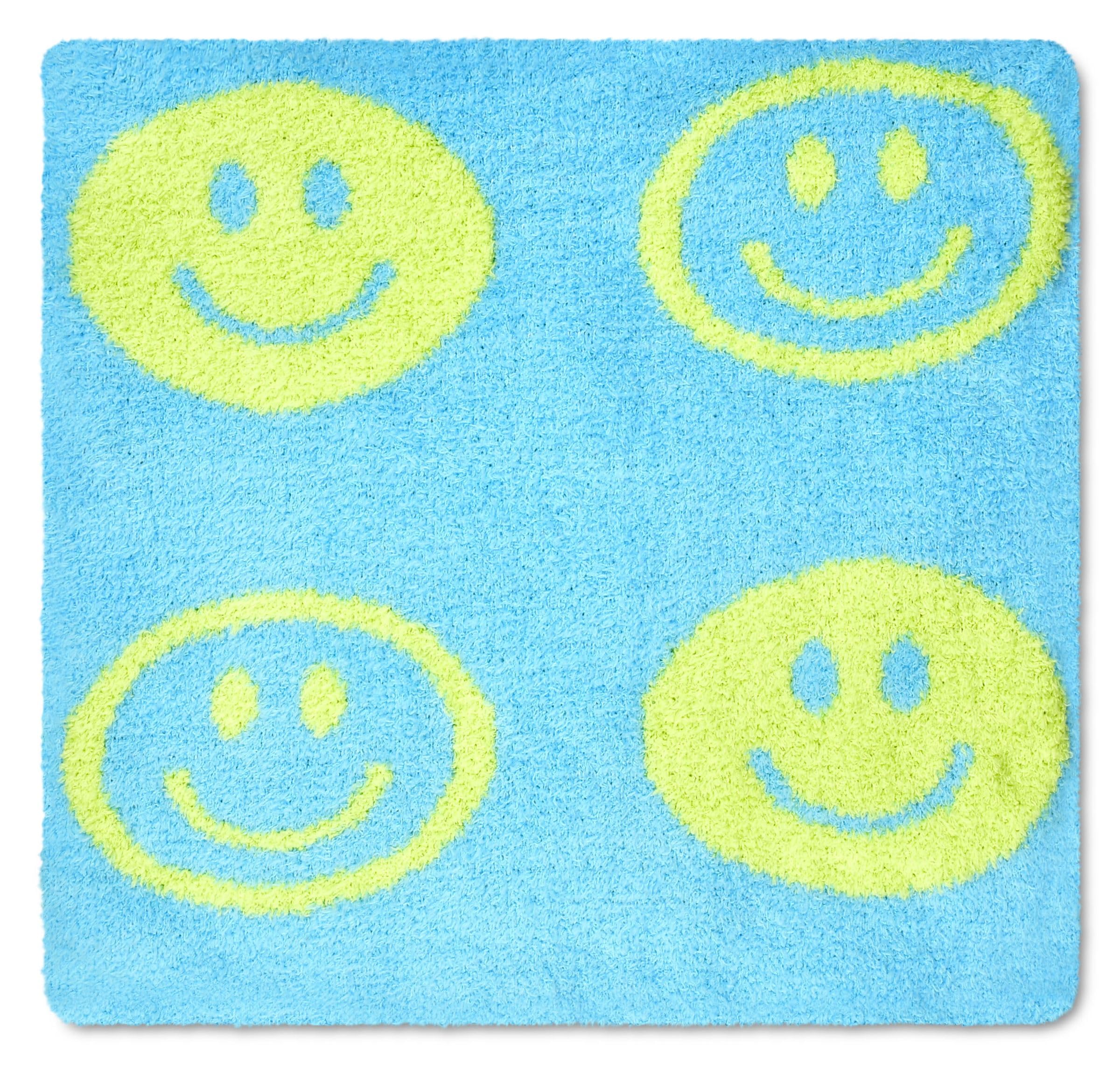 iscream Silky Soft Cozy Knit 56" x 60" Reversible Throw Blanket - Smiley Face, Lime & Turquoise - Image 3