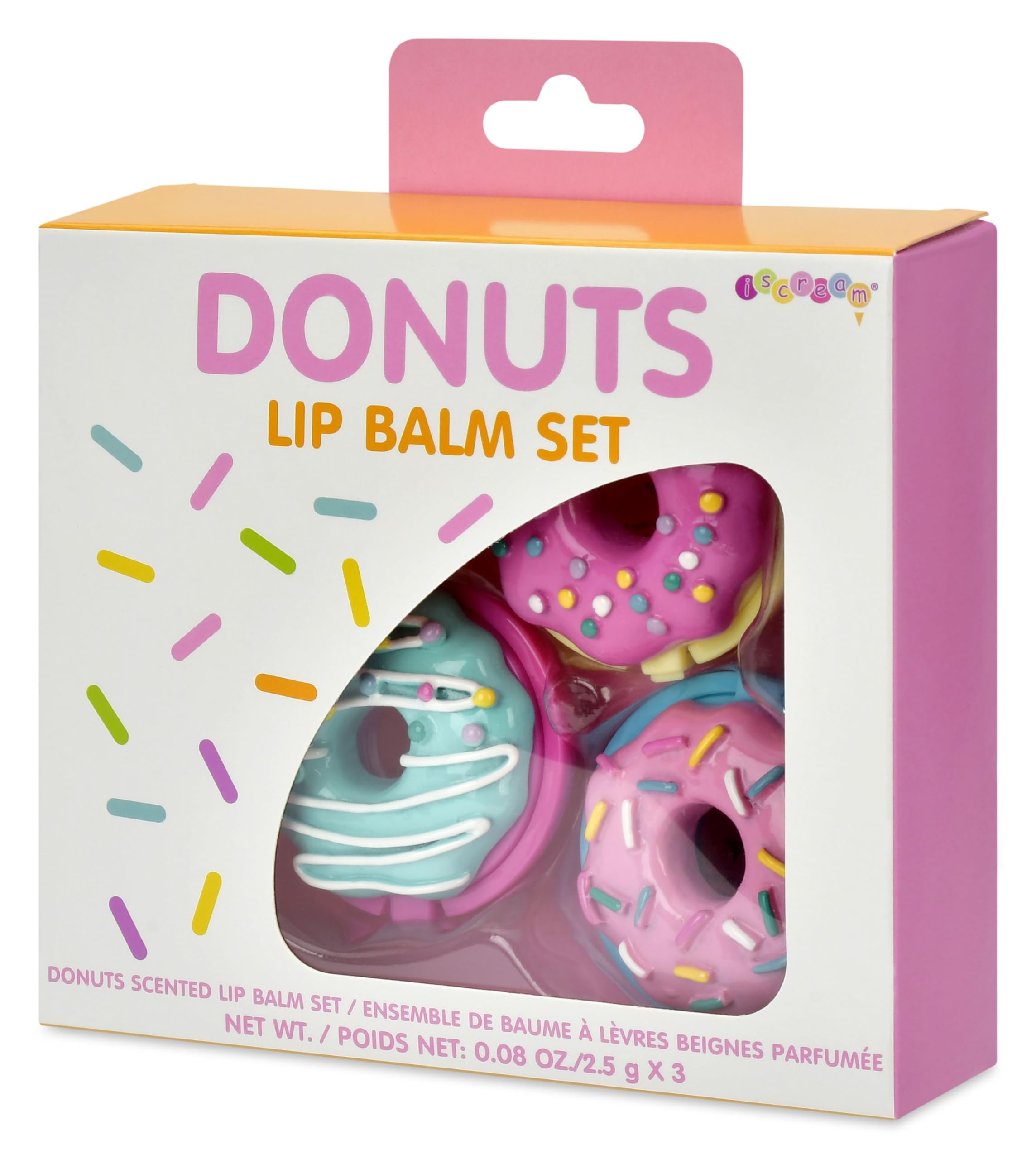 iscream Sprinkle Donuts Shaped Watermelon, Strawberry & Vanilla Scent Lip Balm Trio - Image 3