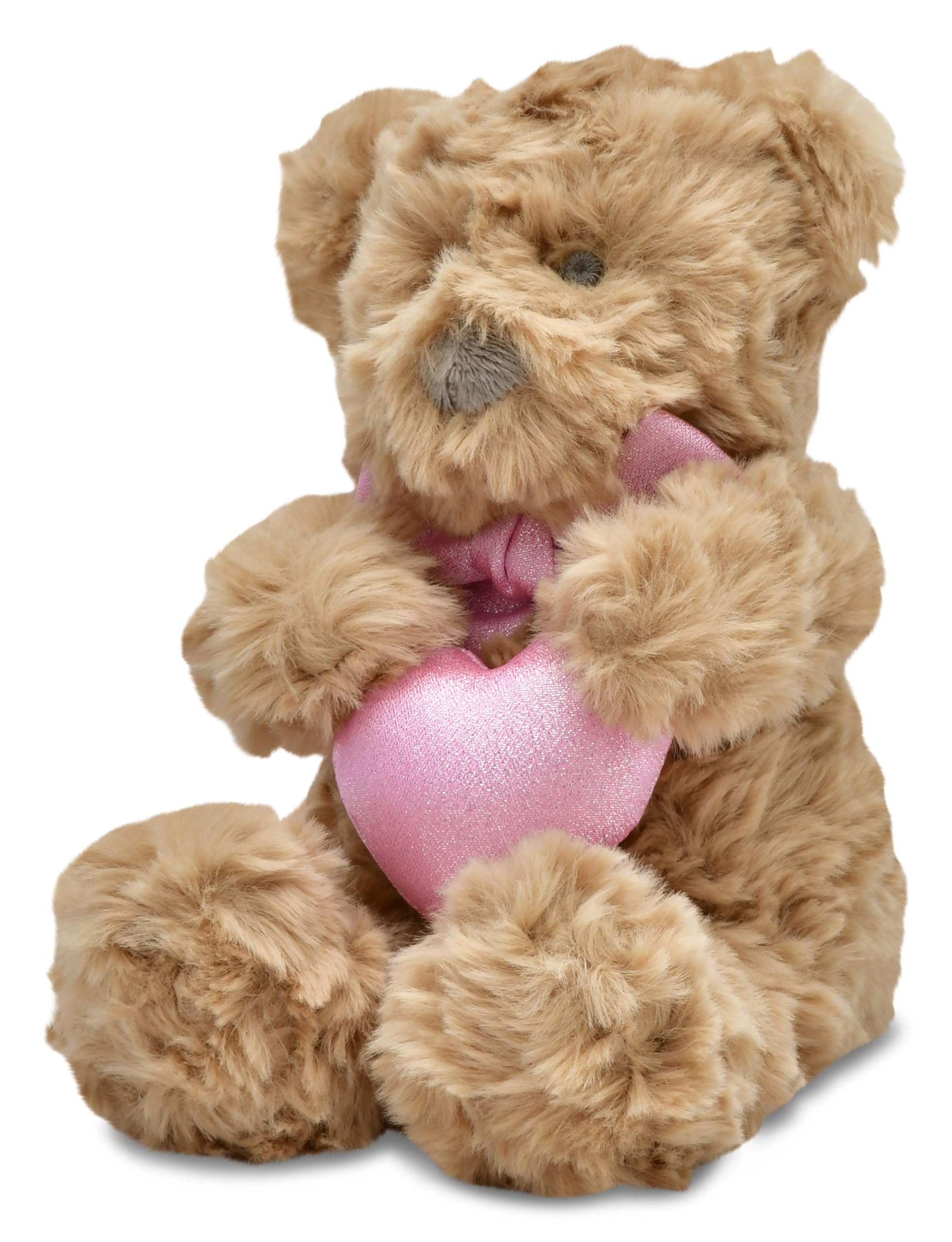 iscream Sweet Heart Friends 10" Curly Fur Plush Teddy Bear Holding a Glittery Heart with Embroidered Accents for All Ages - Image 3